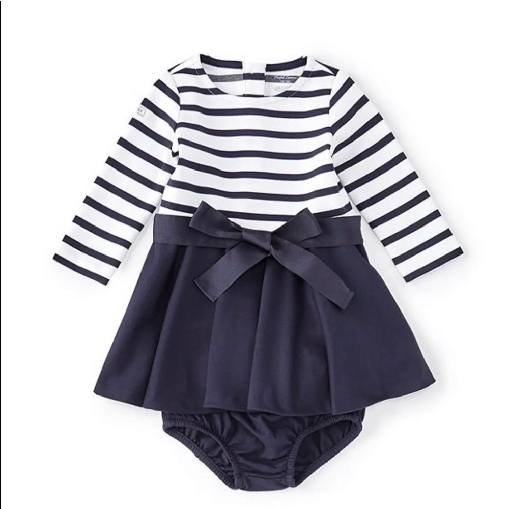 Ralph Lauren Girls Ponte Stripe Solid Knit Dress